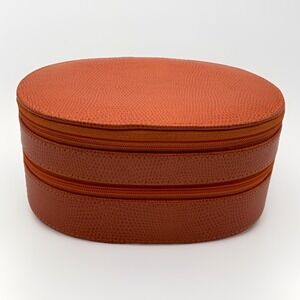 Bey Berk Pebble  Leather, Lined Double Compartment Travel Jewelry Case Orange